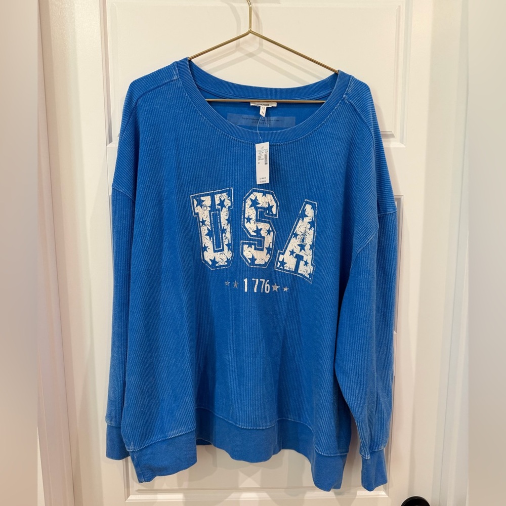 NWT!! Maurices Blue USA Graphic Women's Crew Neck Sweater 3x